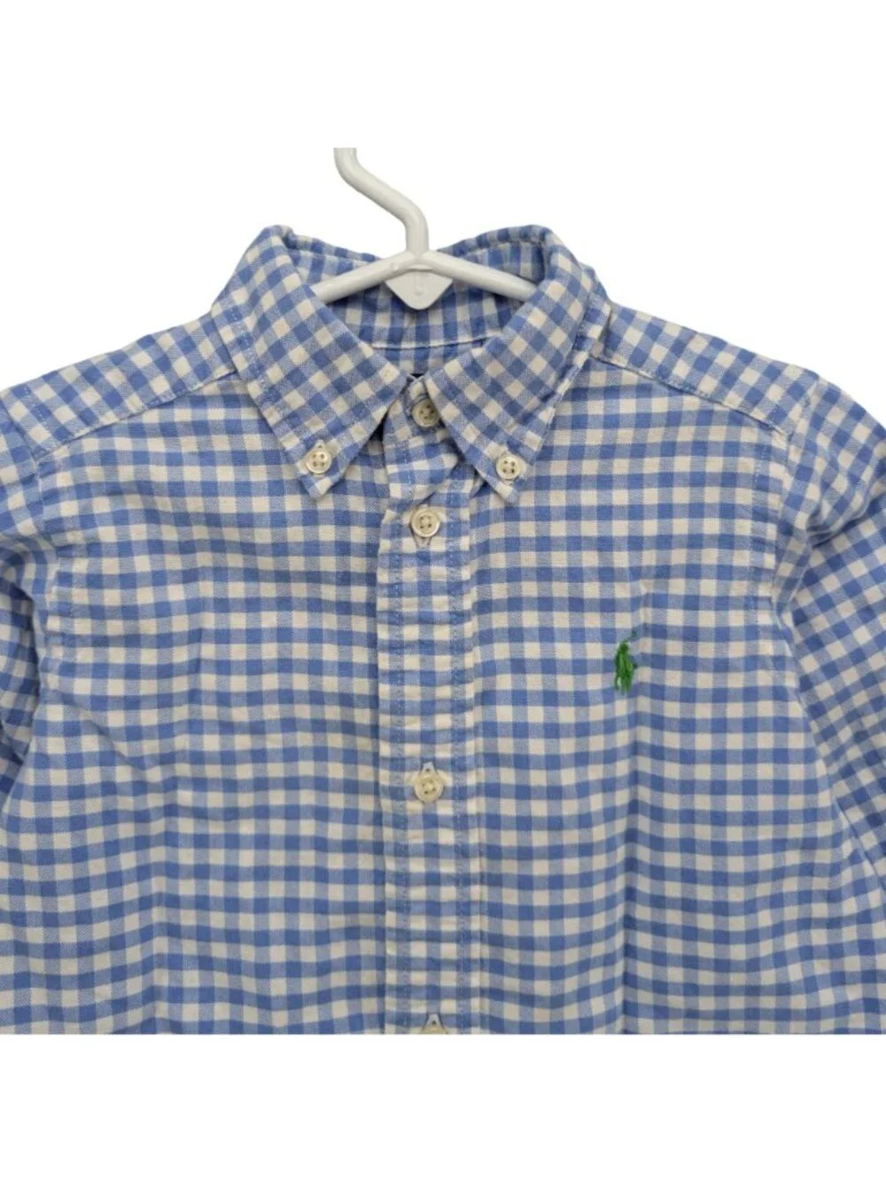 Ralph Lauren Gingham Shirt Boys Blue White Cotton Long Sleeve Button Down Size 2